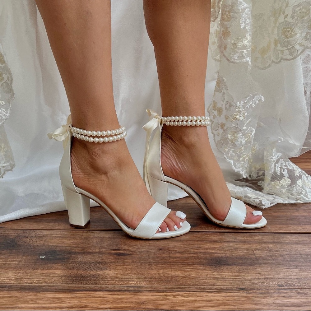 Pelino Ivory Bridal Heels with Pearl Ankle Strap